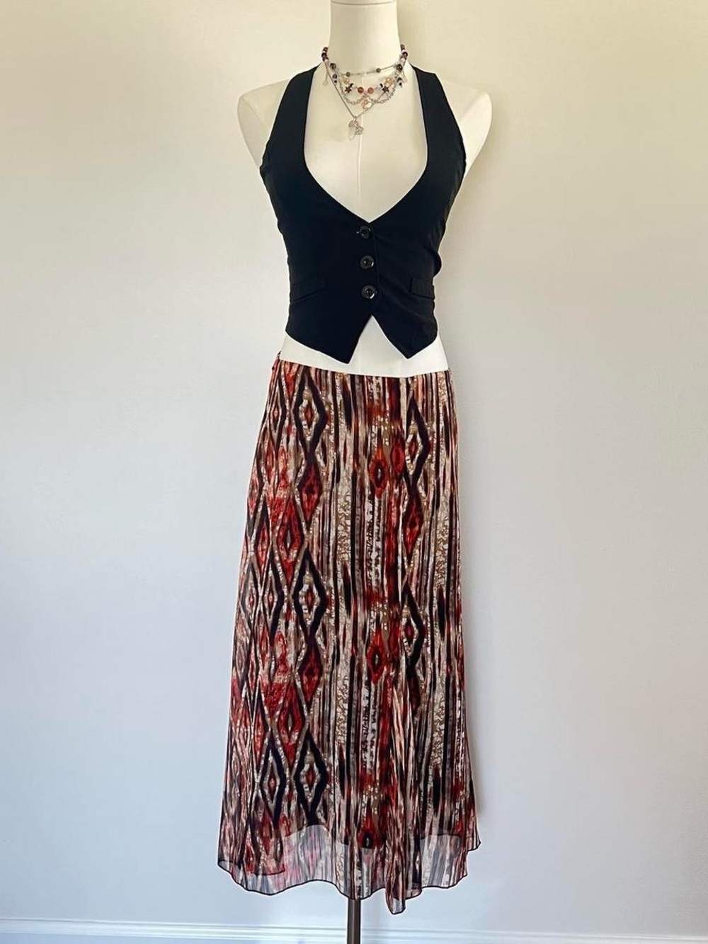 dressbarn Geometric Brown Maxi Skirt